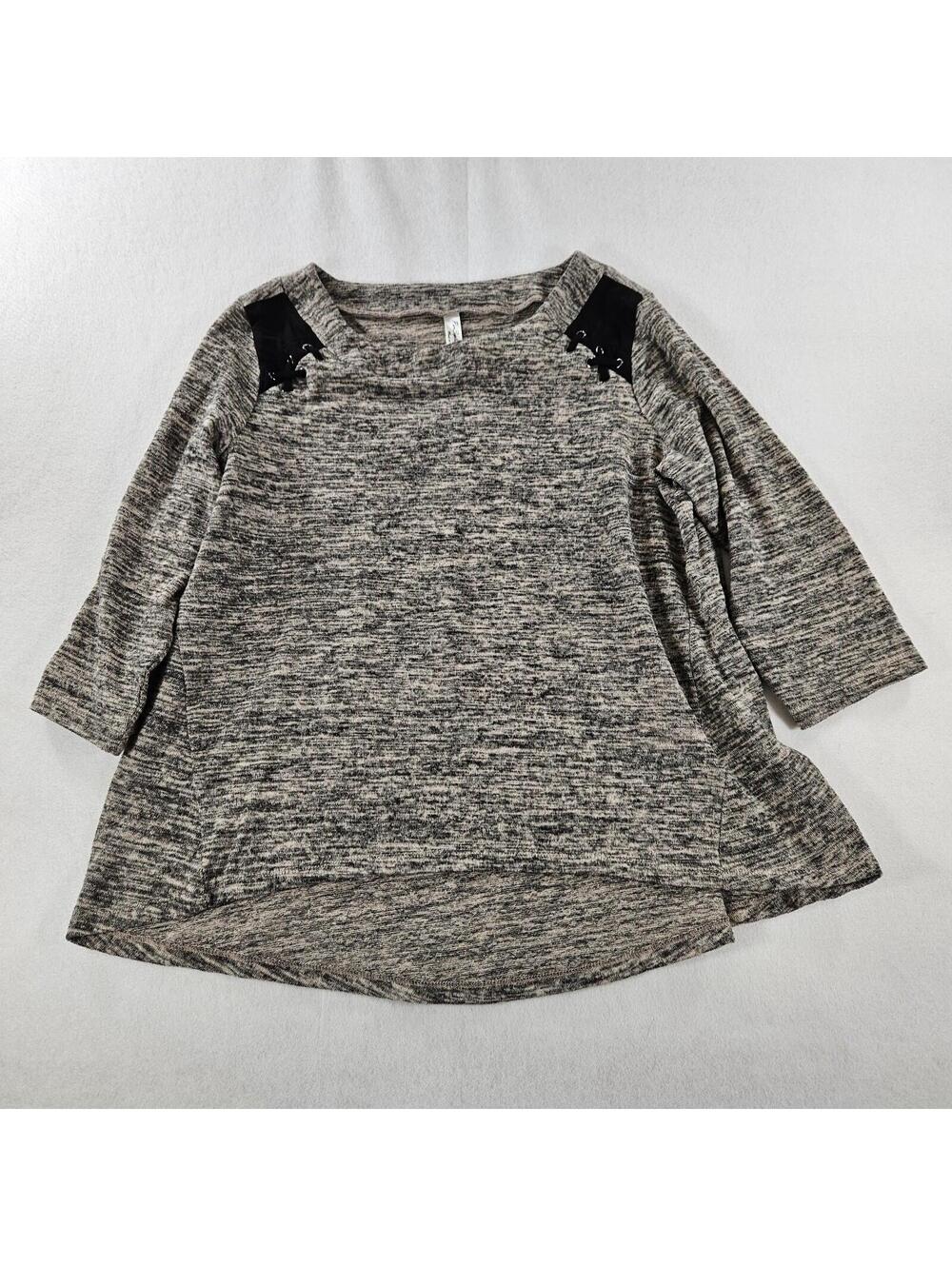 PerSception Concept Tunic Top XL Gray Marled Space Dye Lace Up Shoulder Flare